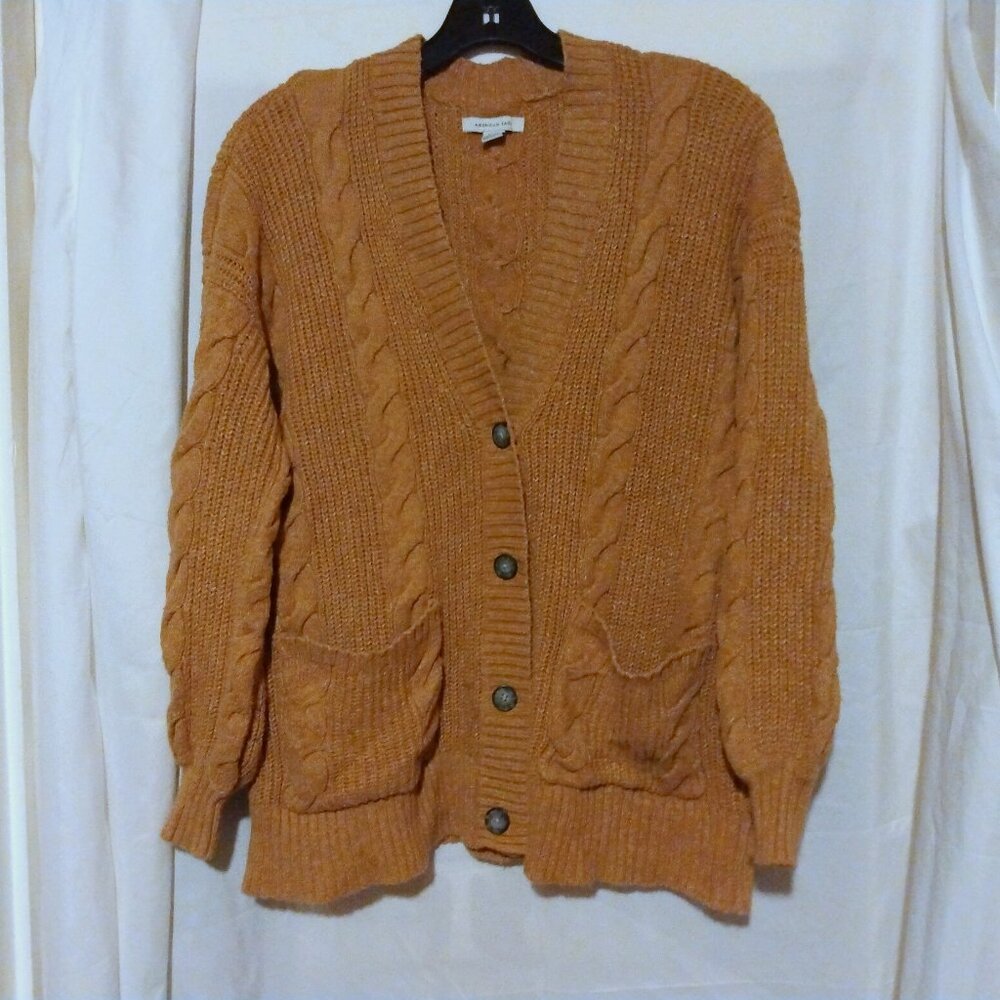 American Eagle Cable Knit Cardigan Brown S Cozycore Cottagecore Preppy Earthy - Picture 2 of 10